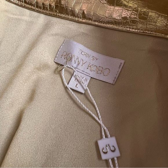 NWT Torn By Ronny Kobo Donnie Asymmetric Faux Leather Metallic Mini Skirt Gold - Picture 3 of 14